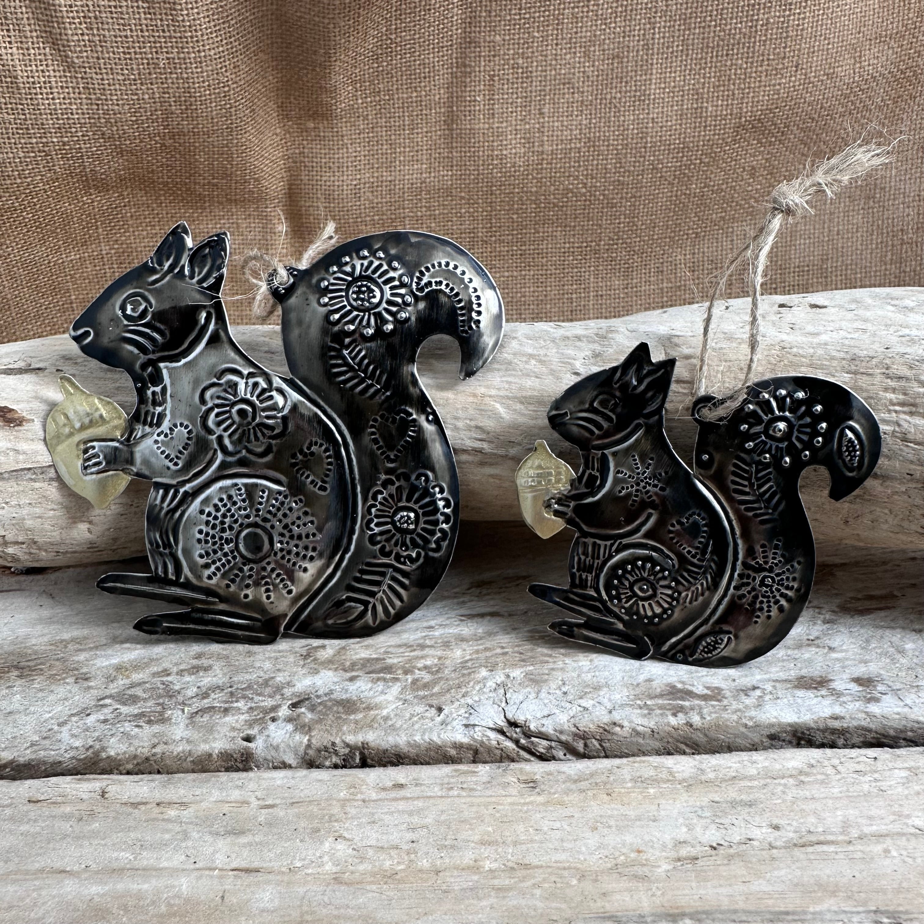 Silver Sacred Baby Squirrel Handcrafted Tin Decoration