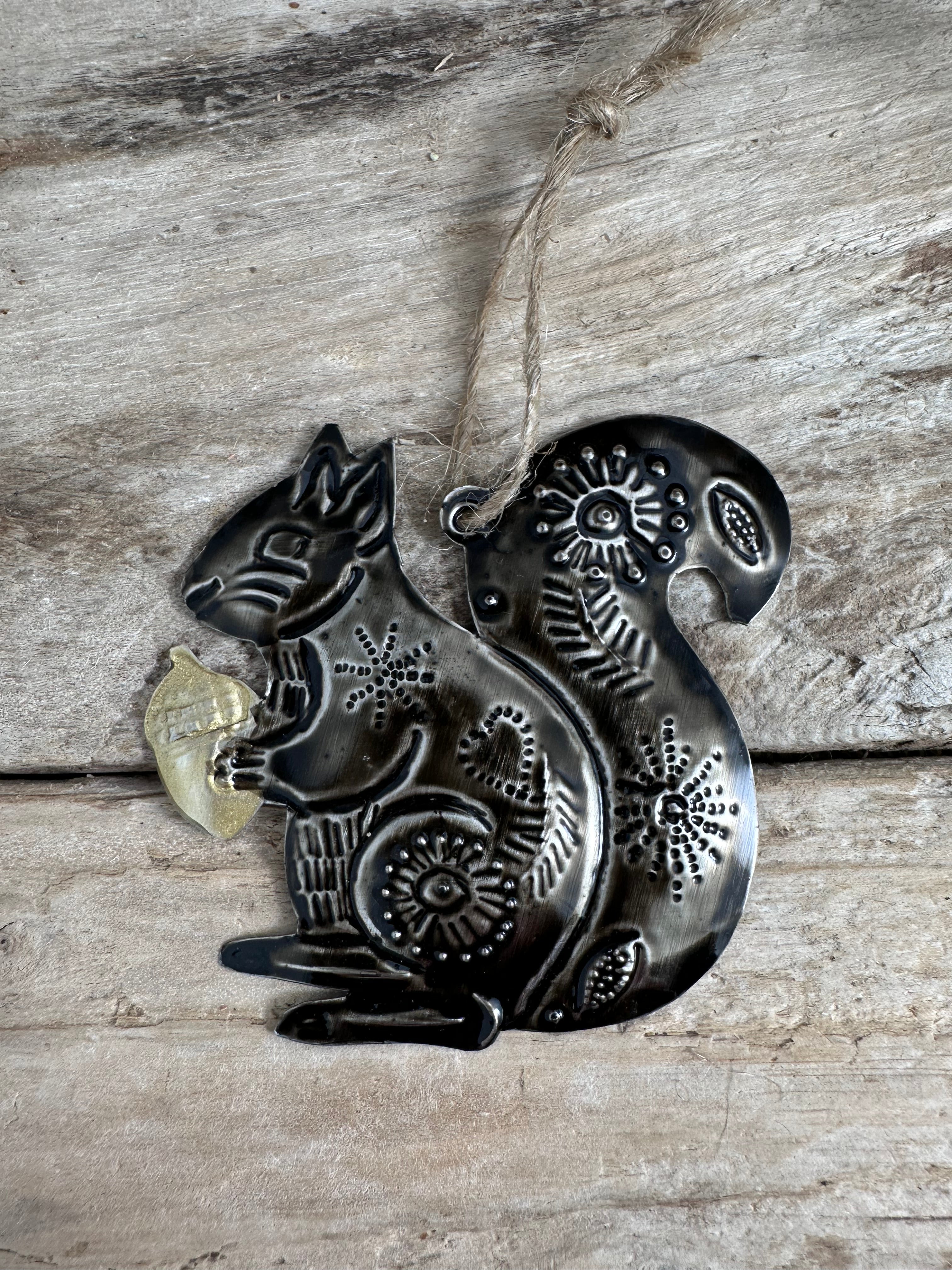 Silver Sacred Baby Squirrel Handcrafted Tin Decoration
