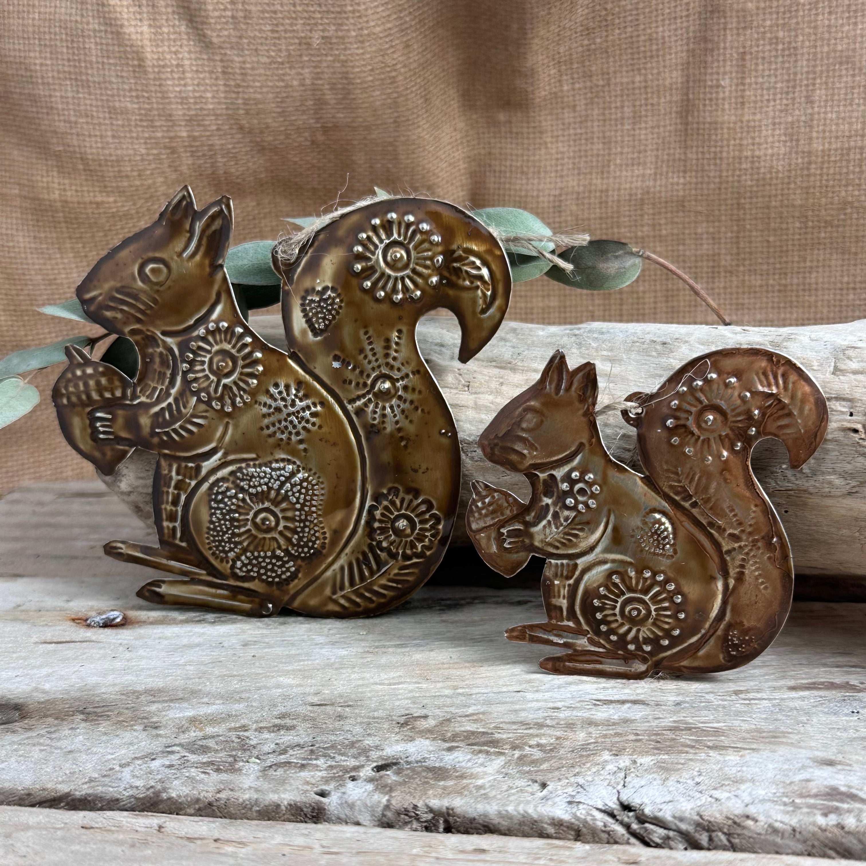 Sacred Red Baby Squirrel Handcrafted Tin Decoration