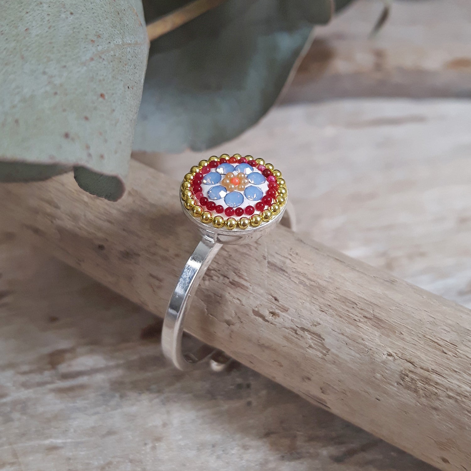 Allegra Bloom Coral Mini Round Adjustable Ring
