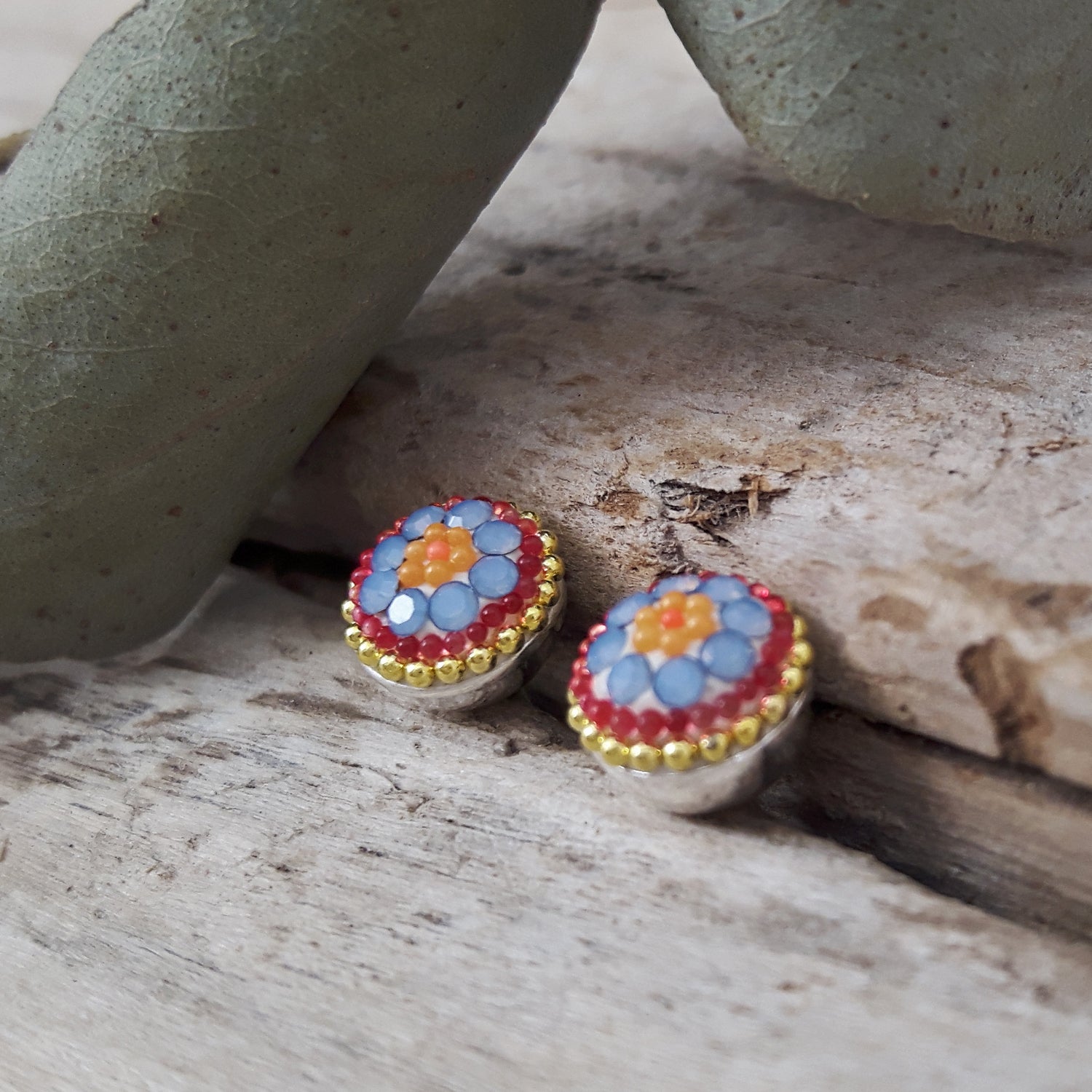 Allegra Bloom Coral Round Mini Stud Earrings