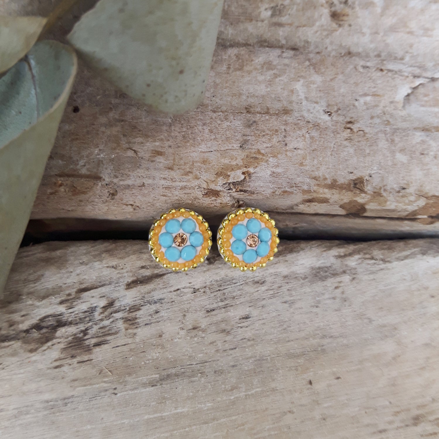 Allegra Bloom Turquoise Round Mini Stud Earrings