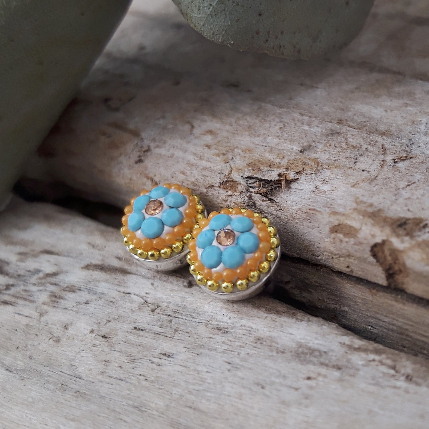 Allegra Bloom Turquoise Round Mini Stud Earrings