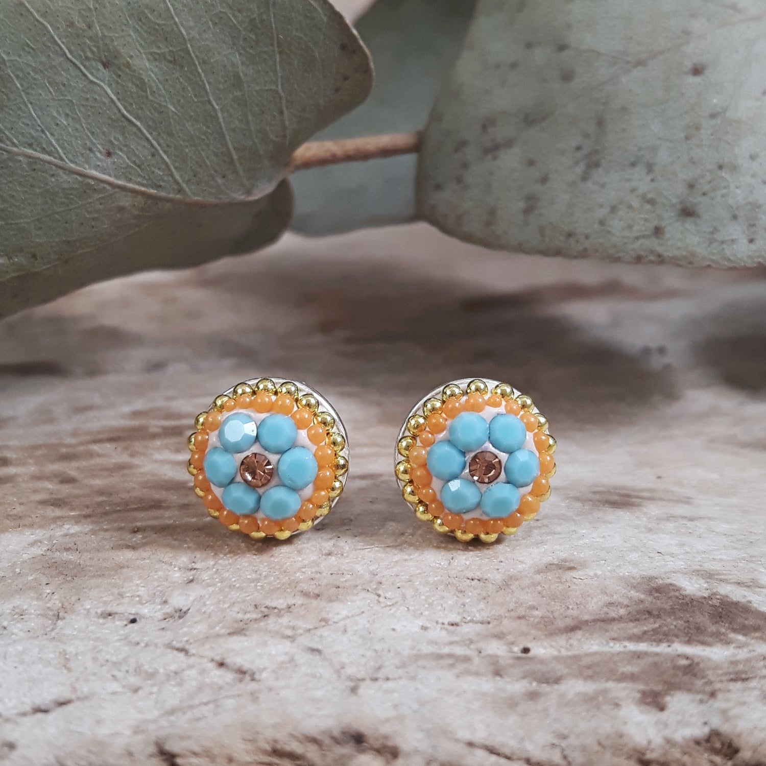 Allegra Bloom Turquoise Round Mini Stud Earrings