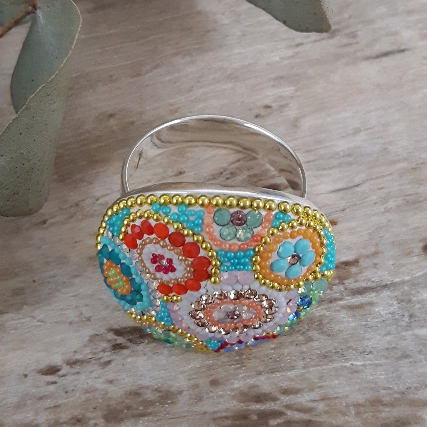 Allegra Dome Bloom Turquoise Adjustable Ring