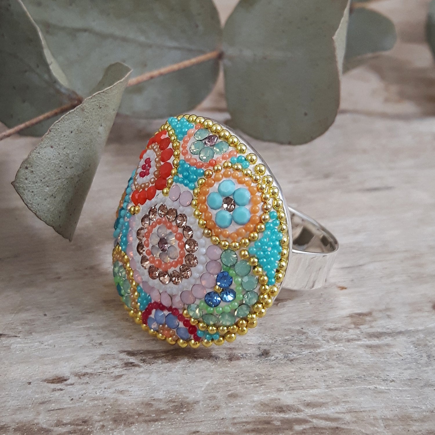Allegra Dome Bloom Turquoise Adjustable Ring