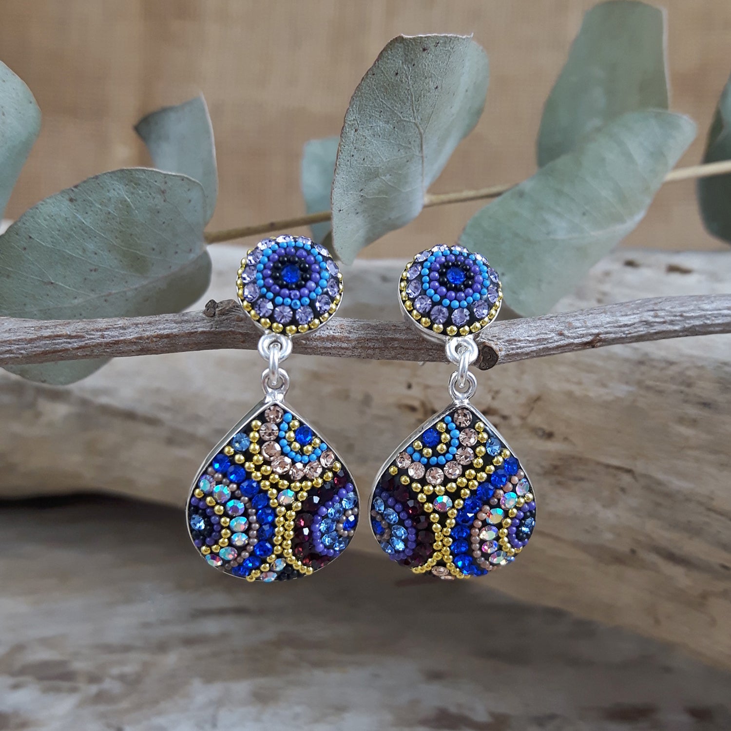 Allegra Indigo Radiance Double Drop Stud Earrings