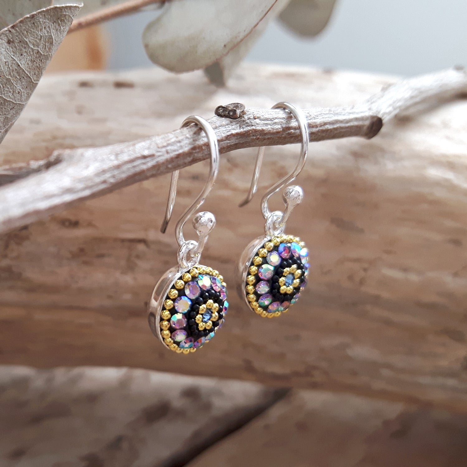 Allegra Purple Shimmer Round Drop Earrings