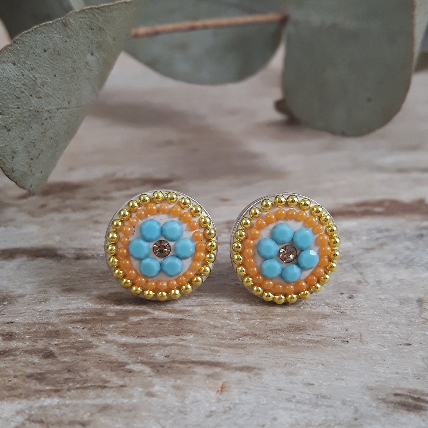 Allegra Round Bloom Turquoise Stud Earrings