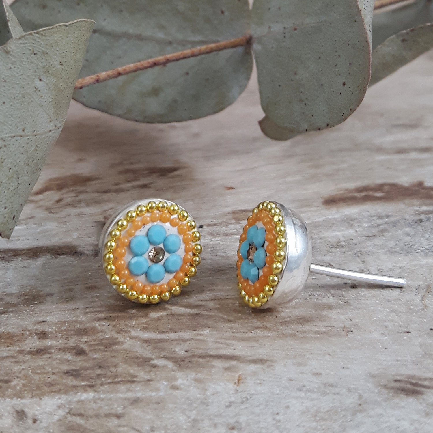 Allegra Round Bloom Turquoise Stud Earrings