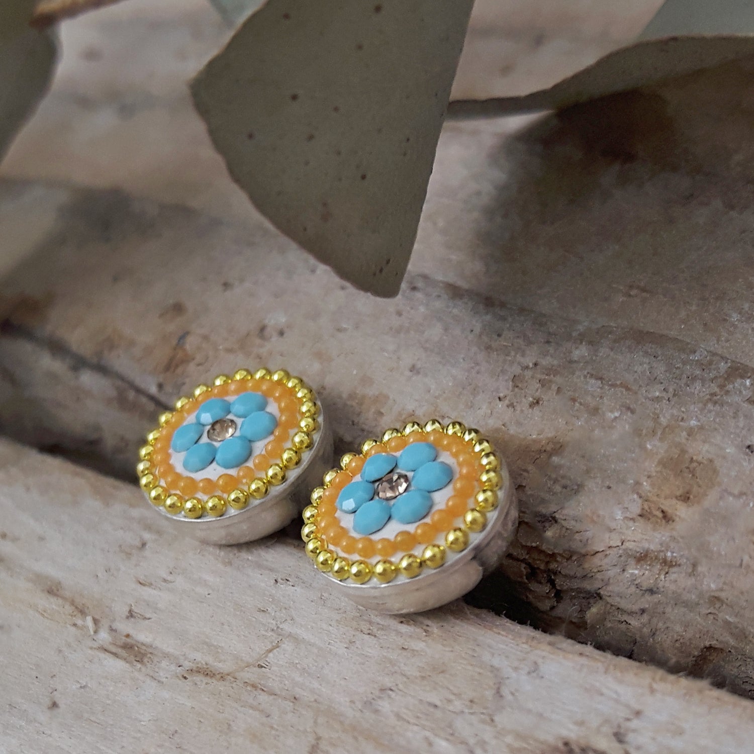 Allegra Round Bloom Turquoise Stud Earrings