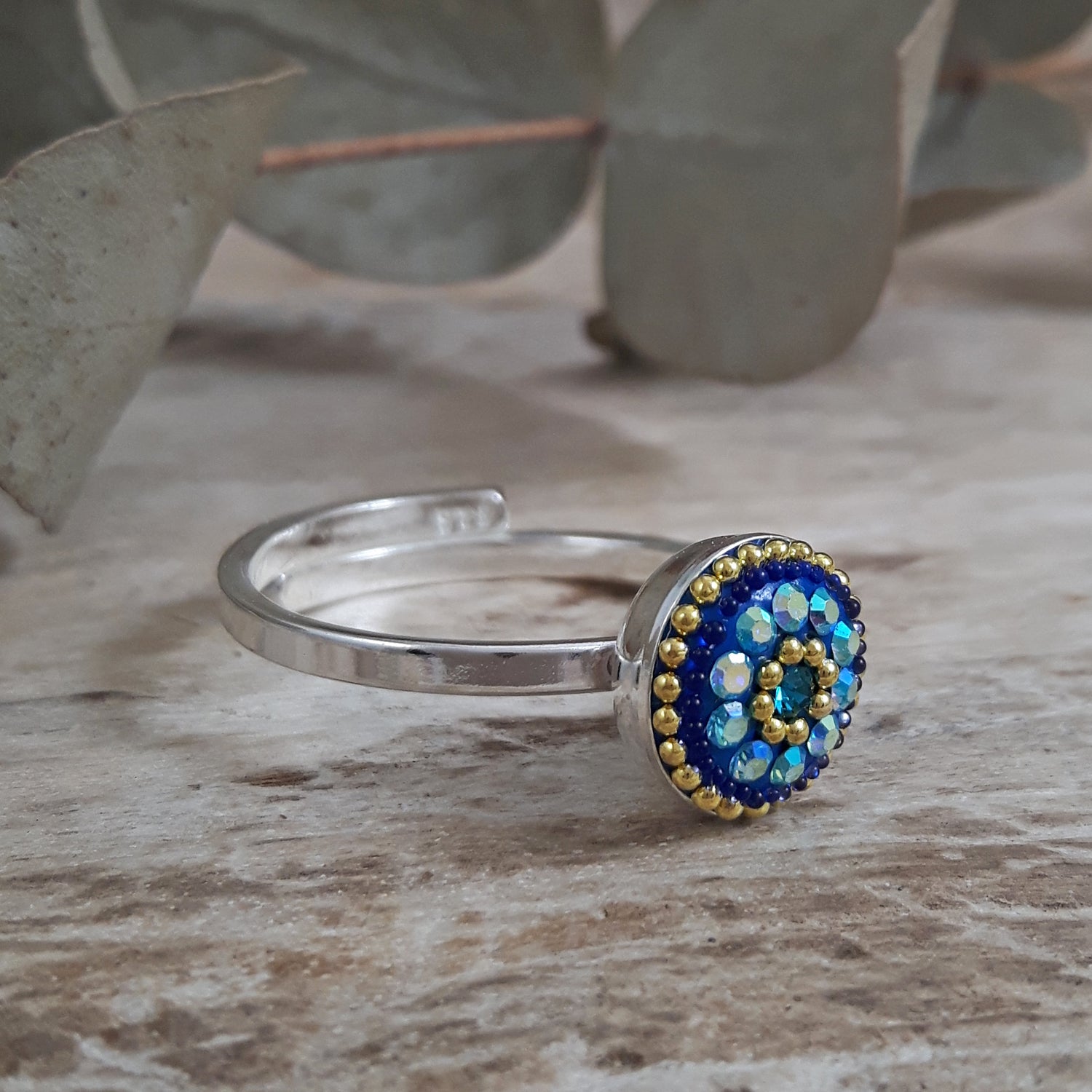 Allegra Sapphire Dream Daisy Mini Round Adjustable Ring
