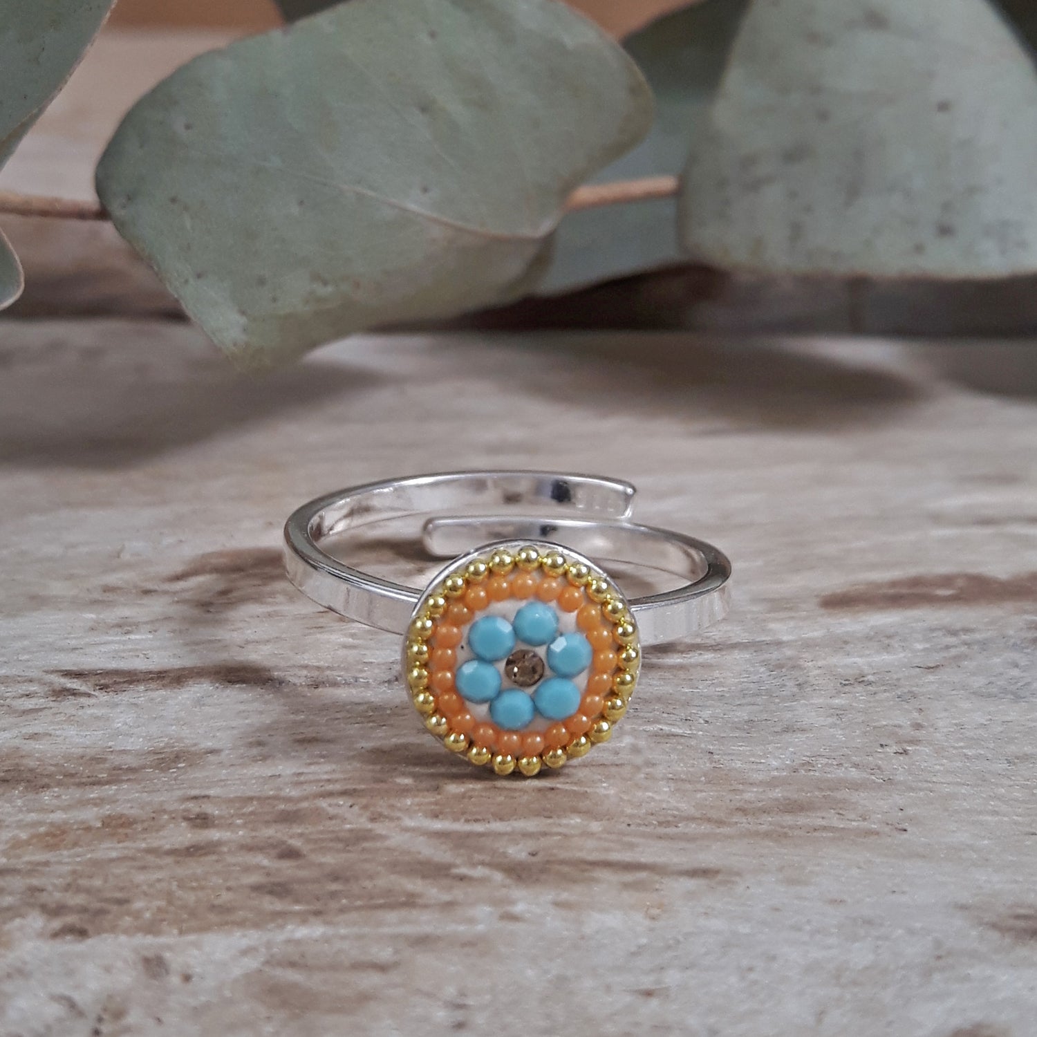 Allegra Bloom Turquoise Mini Round Adjustable Ring