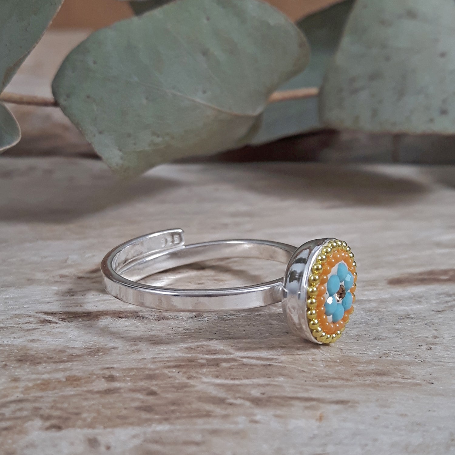 Allegra Bloom Turquoise Mini Round Adjustable Ring
