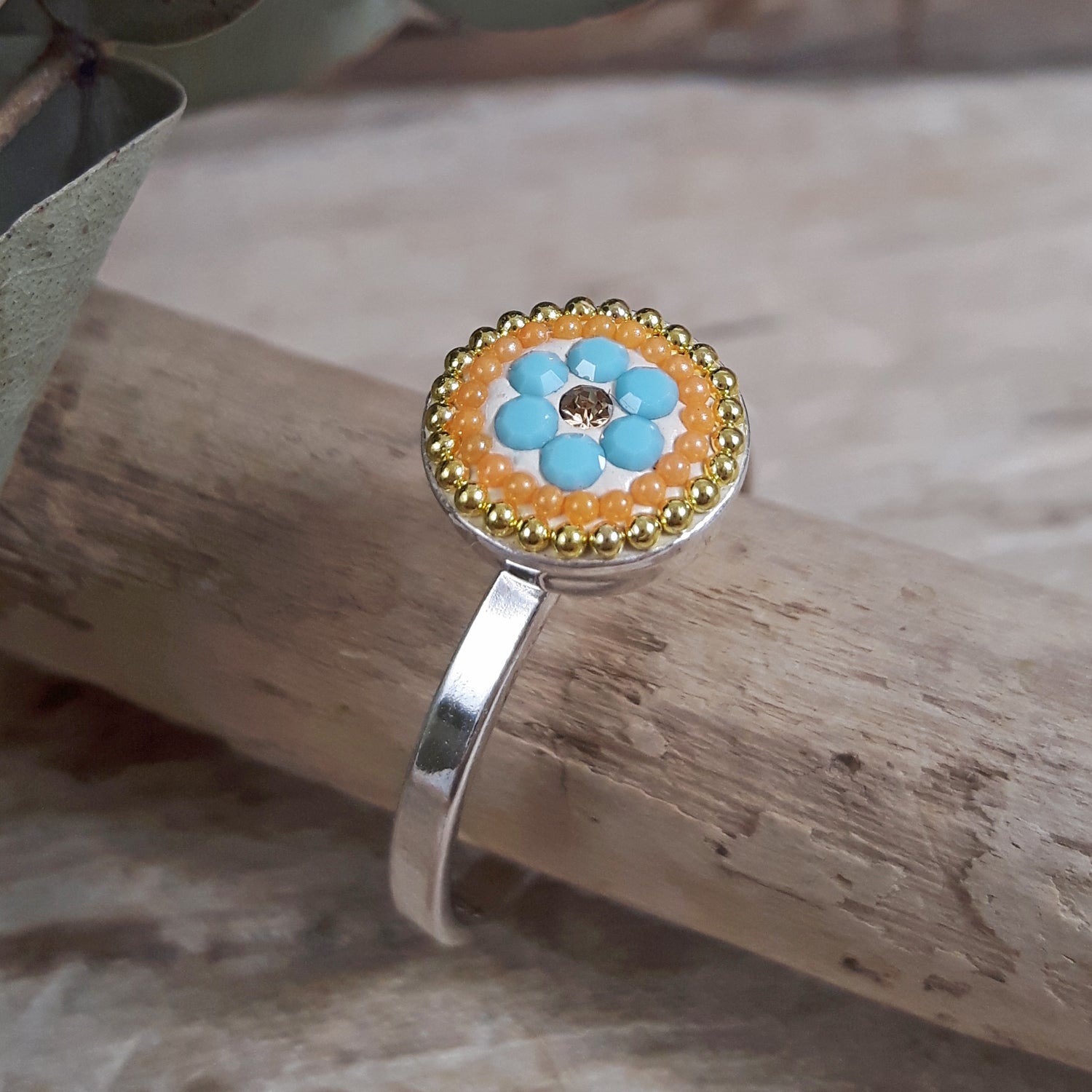 Allegra Bloom Turquoise Mini Round Adjustable Ring