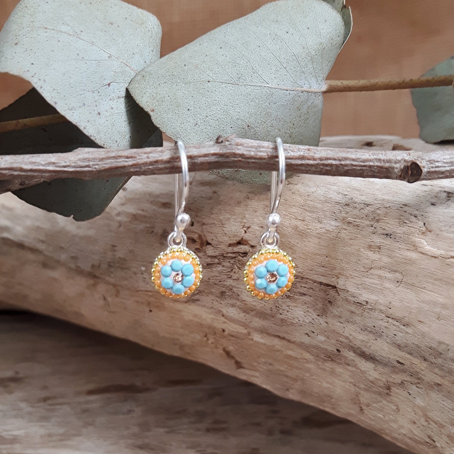 Allegra Bloom Turquoise Mini Round Drop Earrings