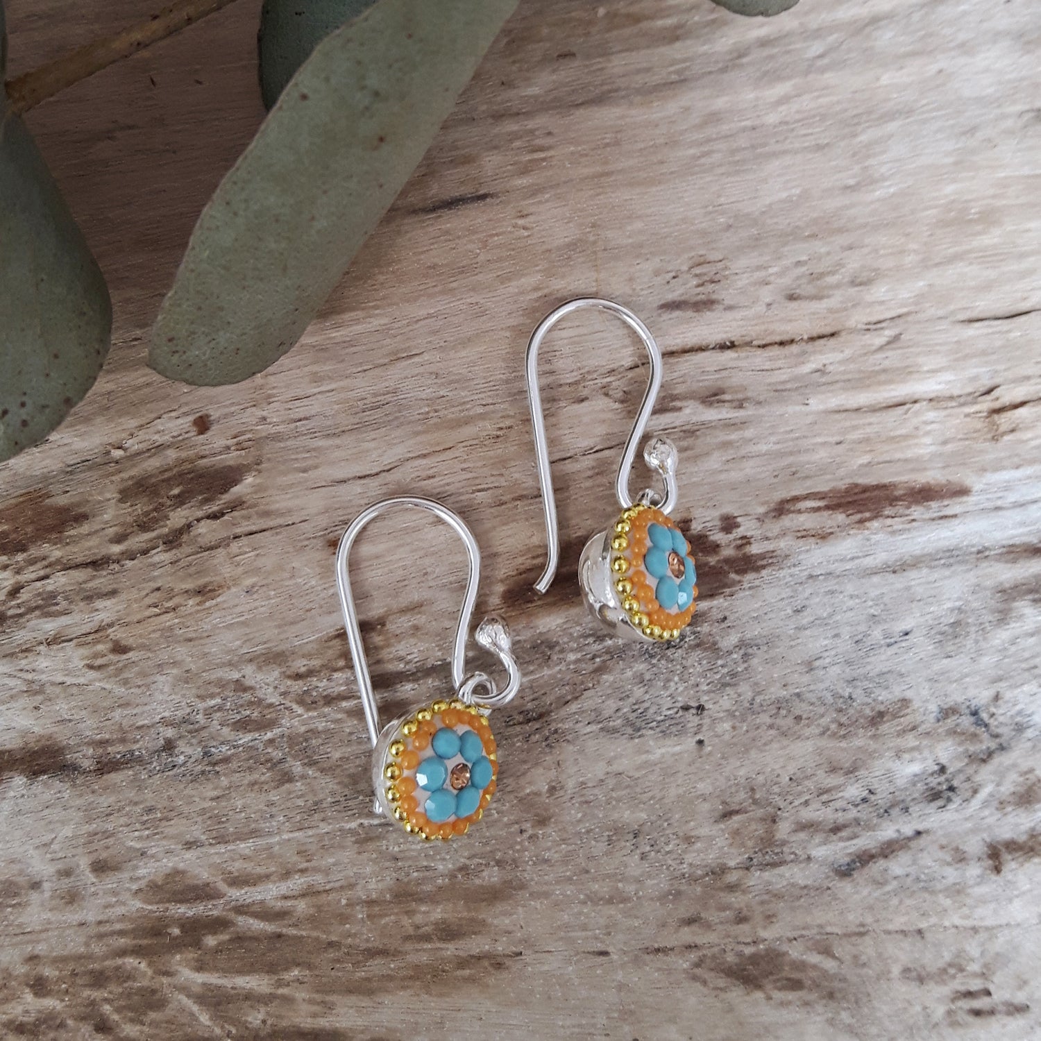 Allegra Bloom Turquoise Mini Round Drop Earrings