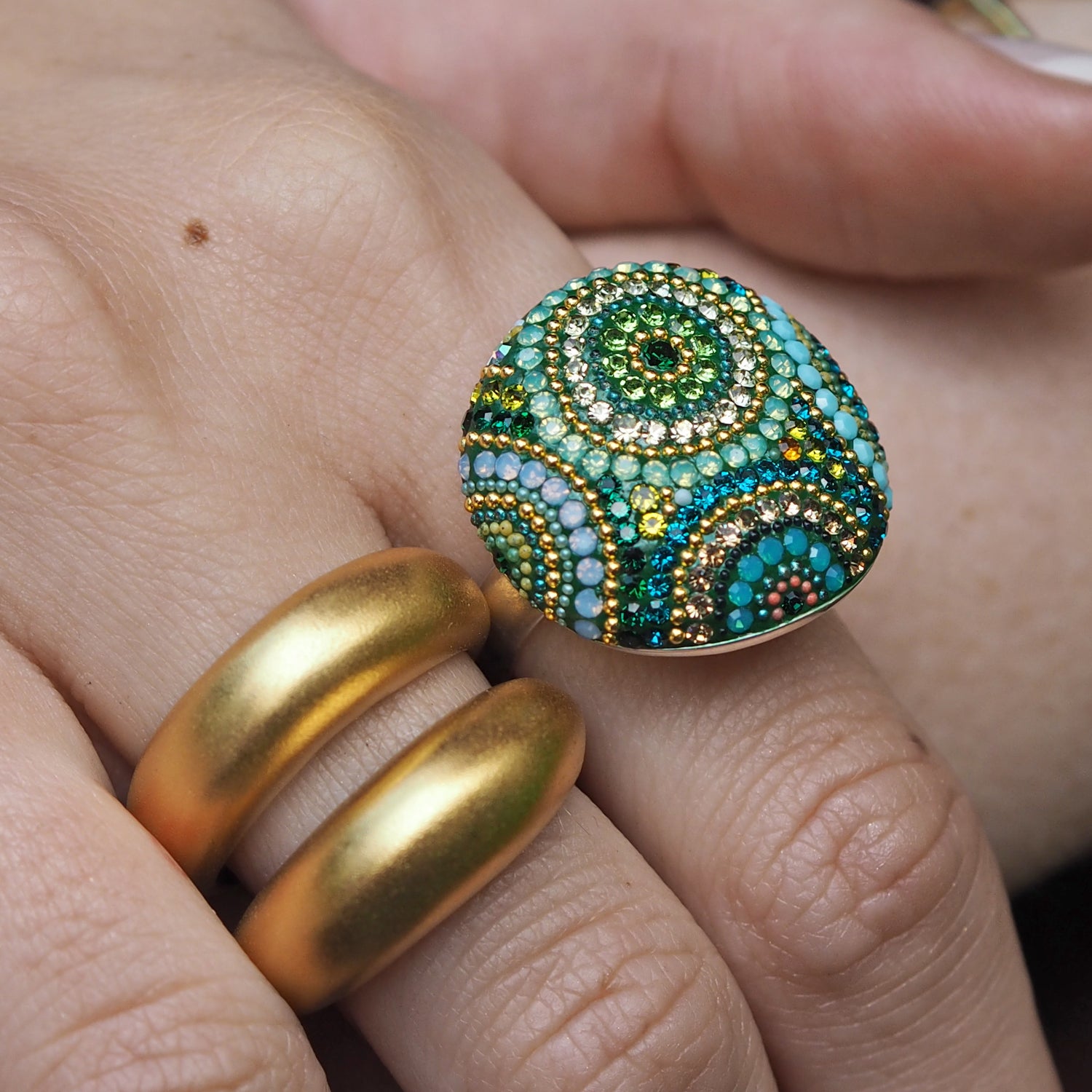 Allegra Dome Paradise Green Adjustable Ring