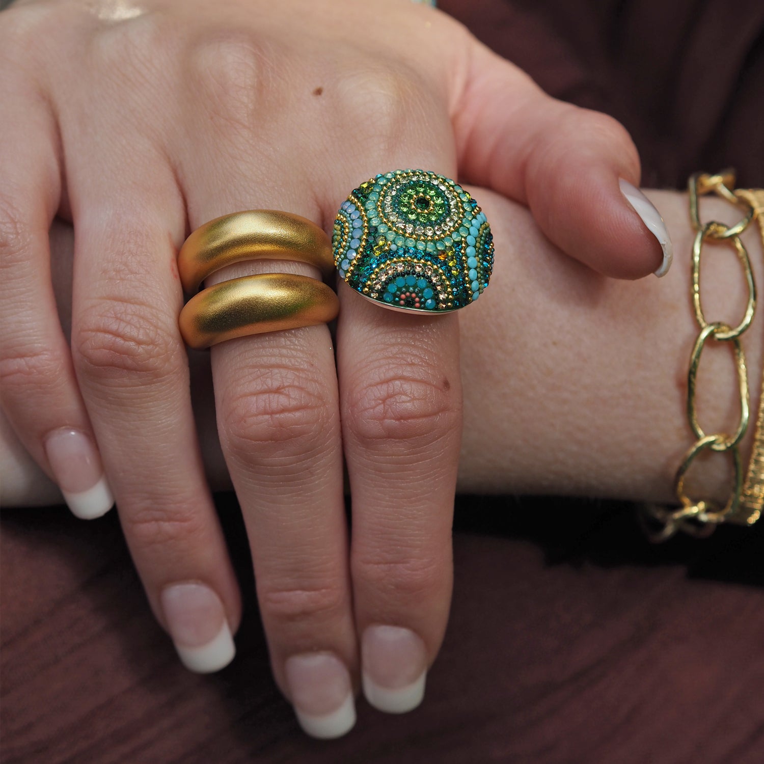 Allegra Dome Paradise Green Adjustable Ring