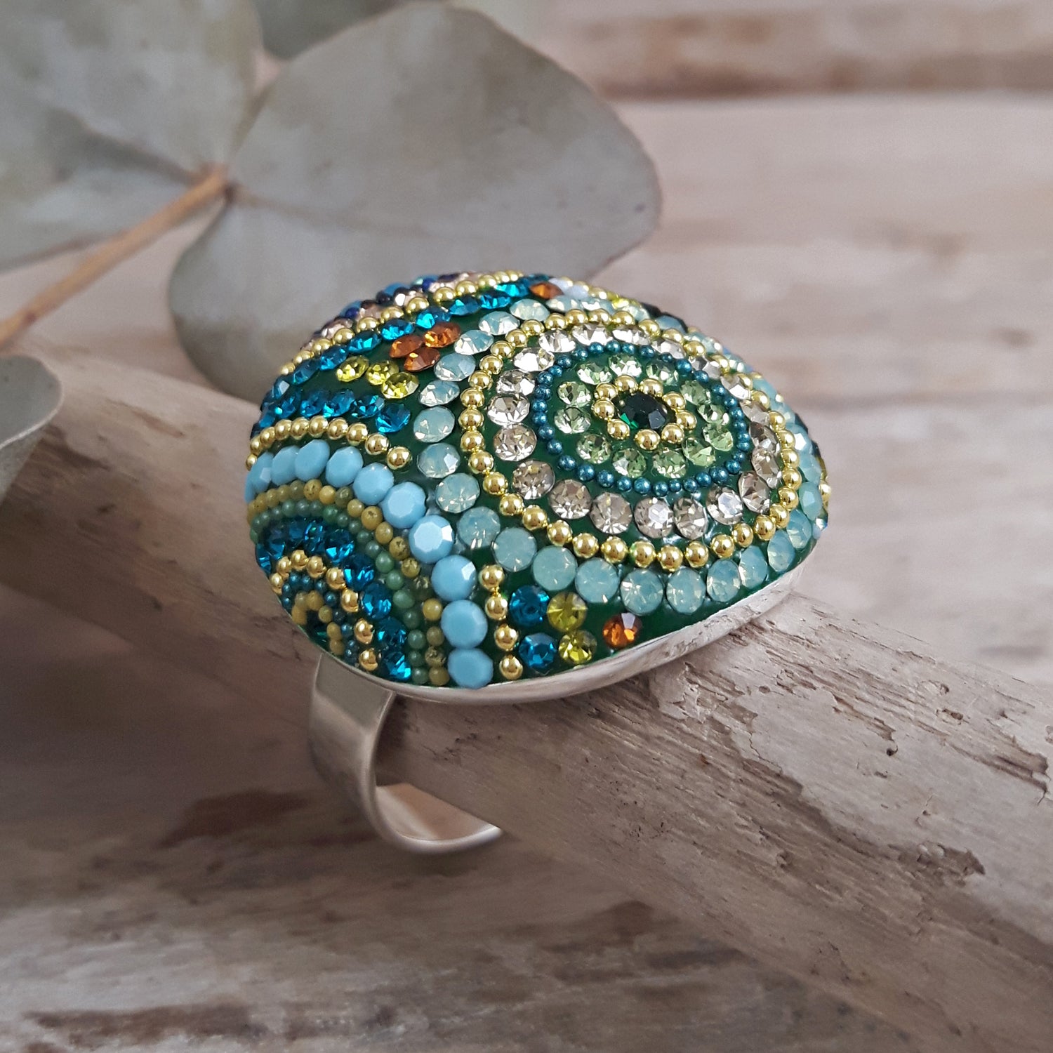 Allegra Dome Paradise Green Adjustable Ring