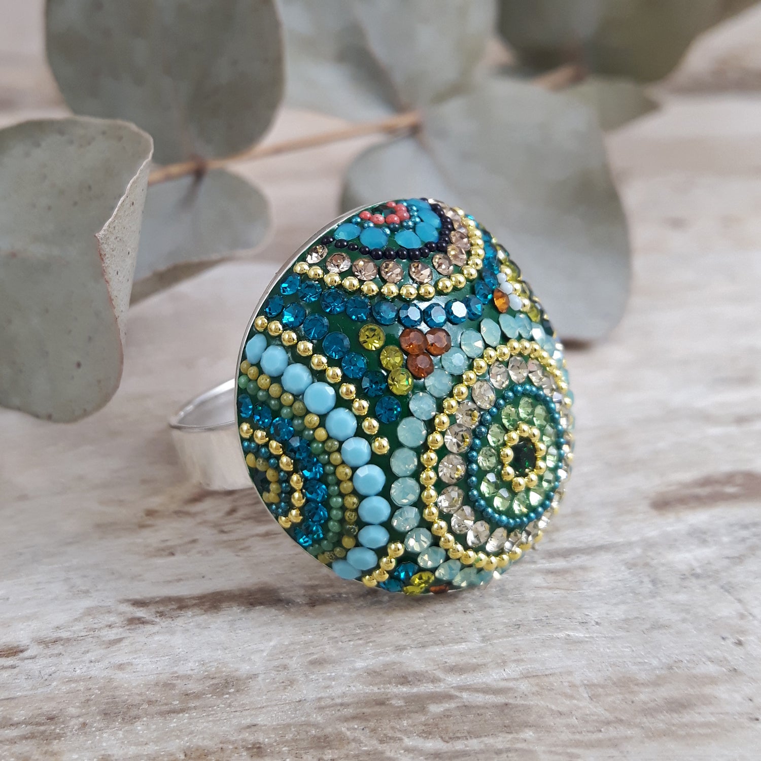 Allegra Dome Paradise Green Adjustable Ring