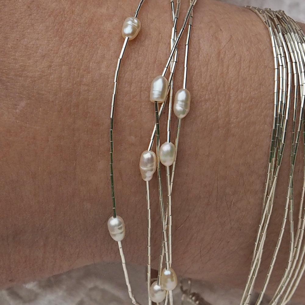 Evelyn 5 White Pearl Bracelet
