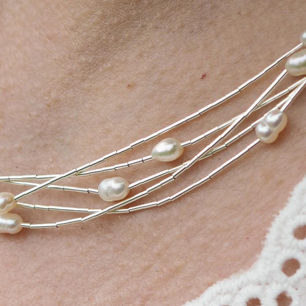Evelyn 5 White Pearl Necklace