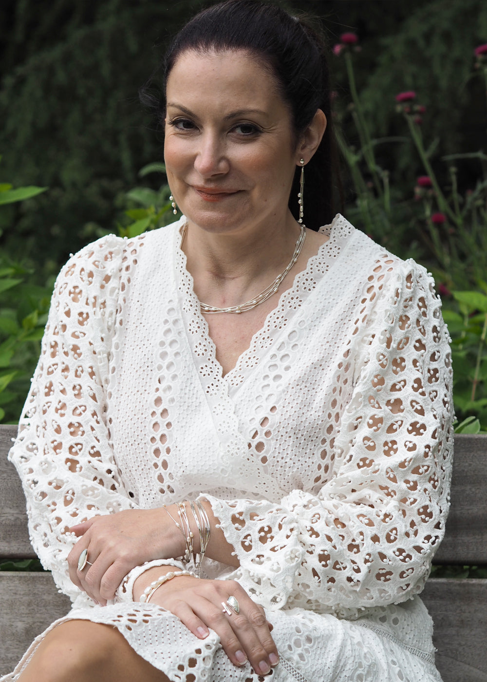 Evelyn 5 White Pearl Bracelet