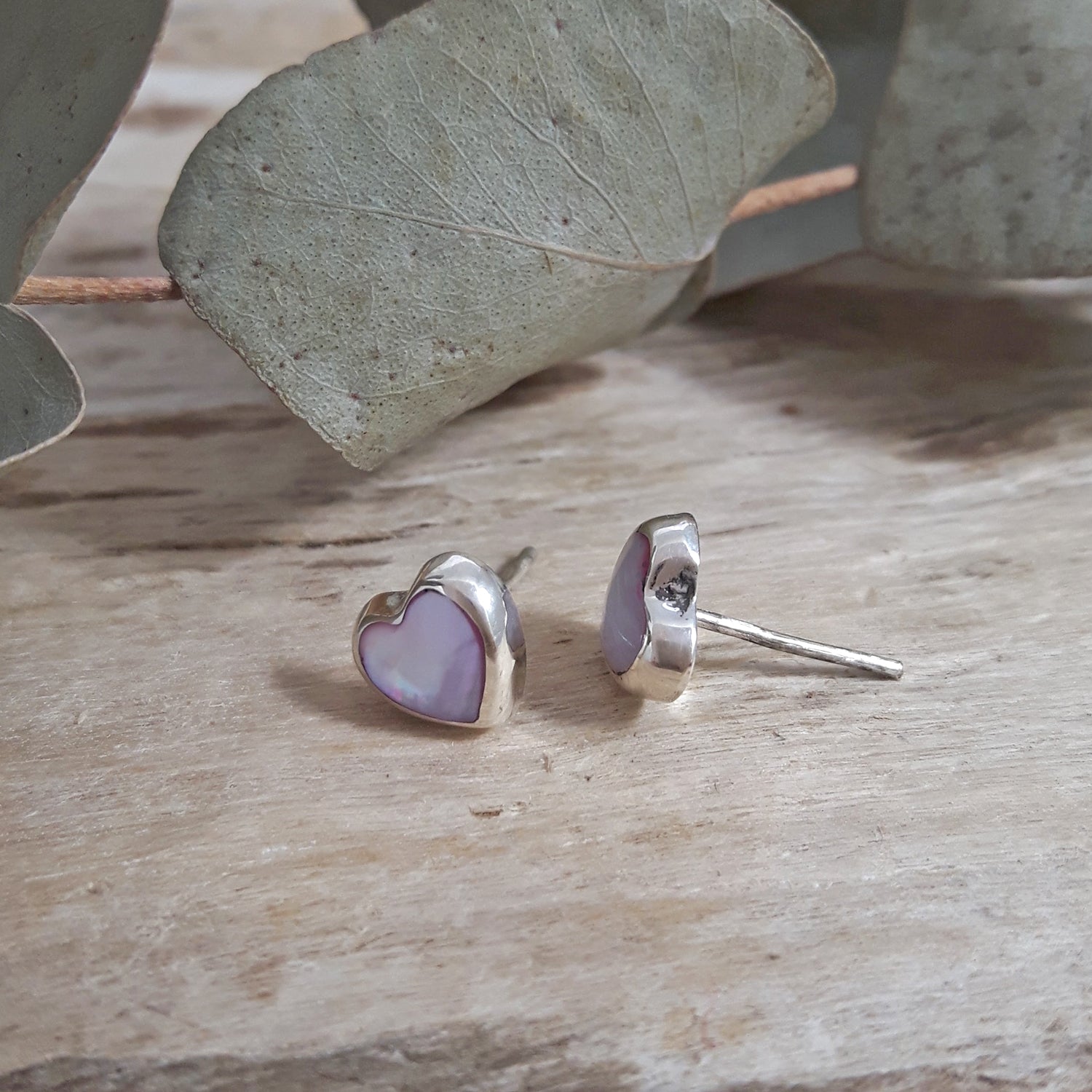 Mother of Pearl Pink Dainty Heart Stud Earrings