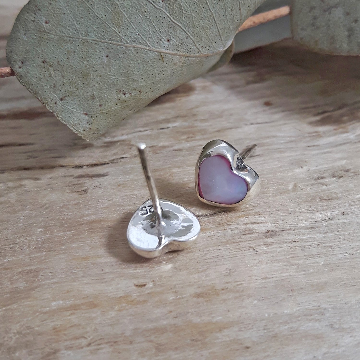 Mother of Pearl Pink Dainty Heart Stud Earrings