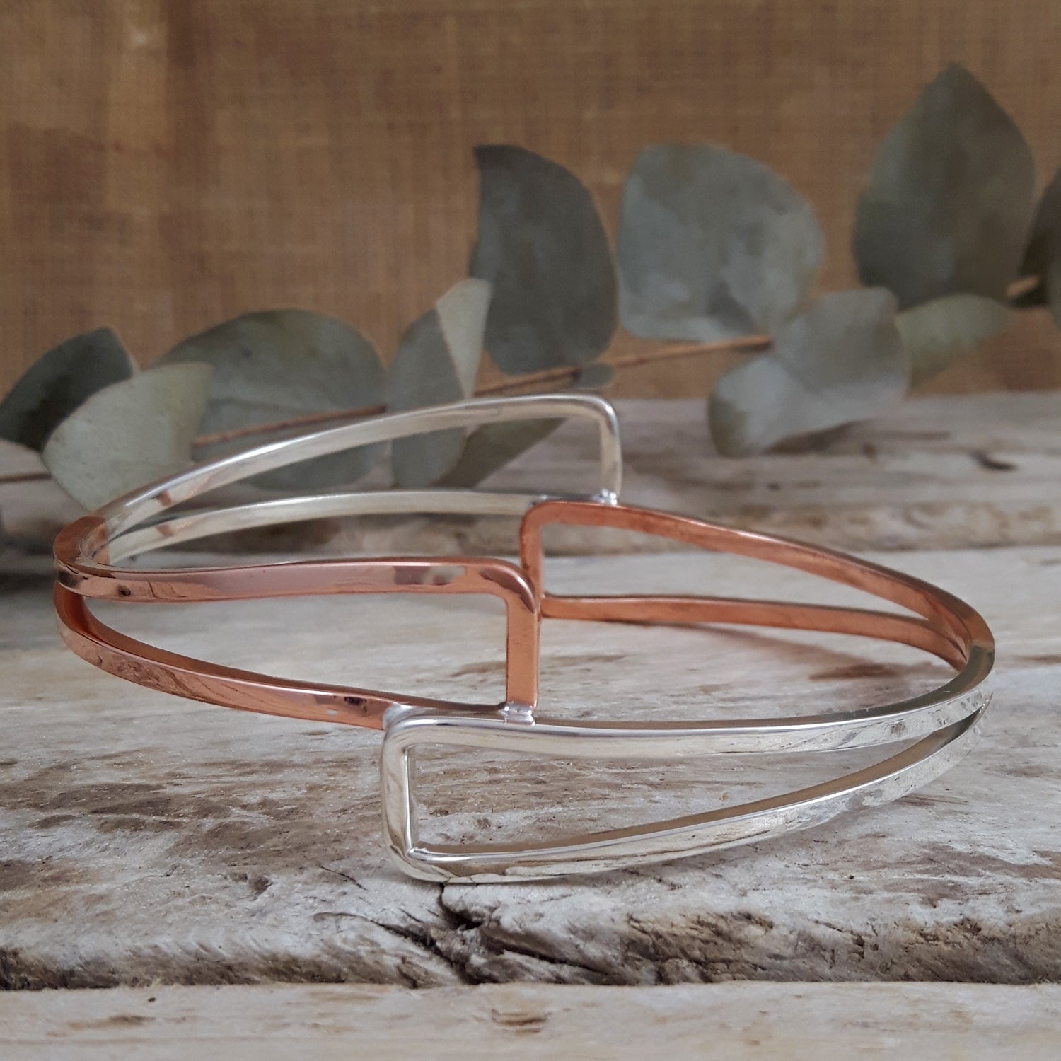 SAMPLE Duo Geo Copper Silver Bangle