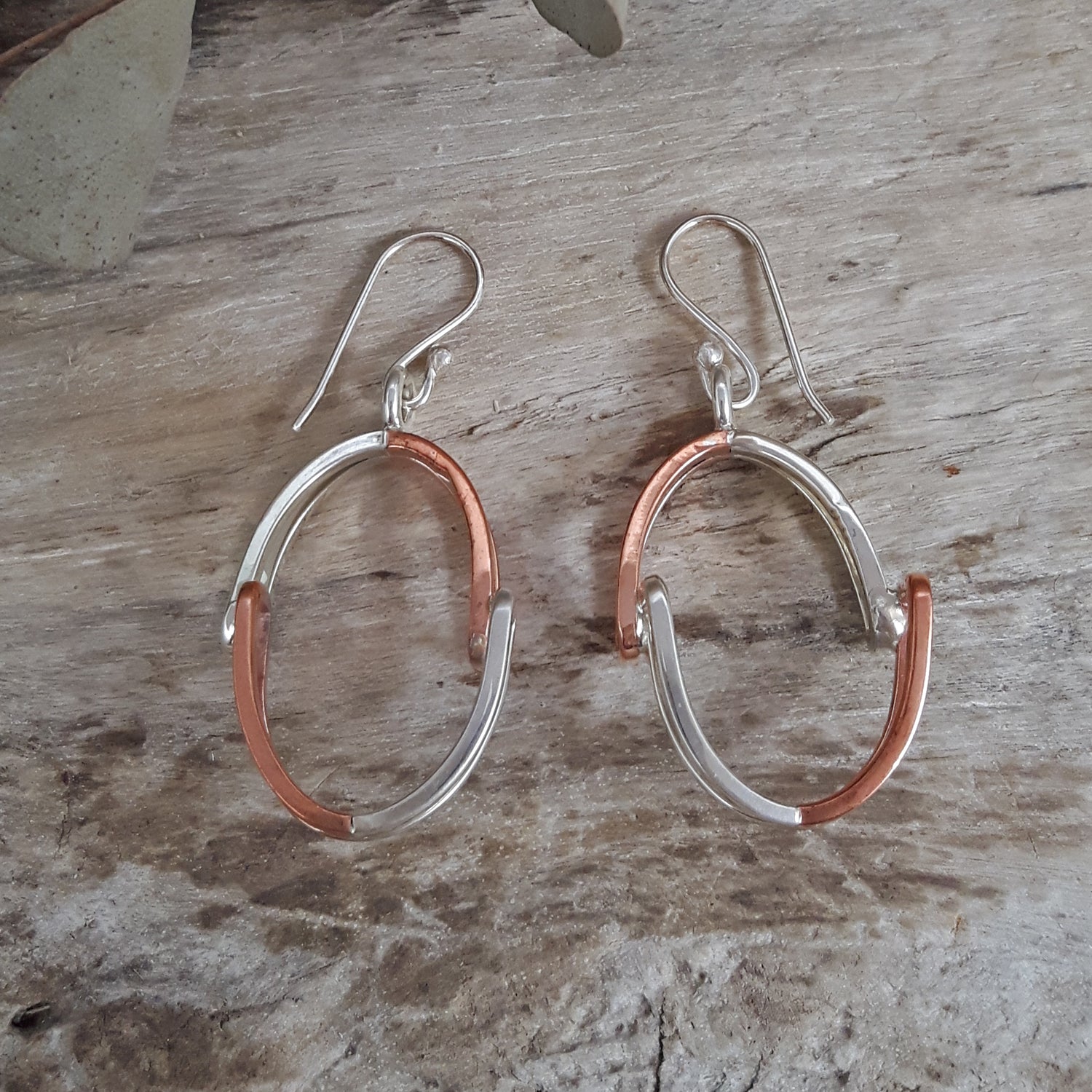 SAMPLE Duo Geo Coper Silver Hoop Earrings