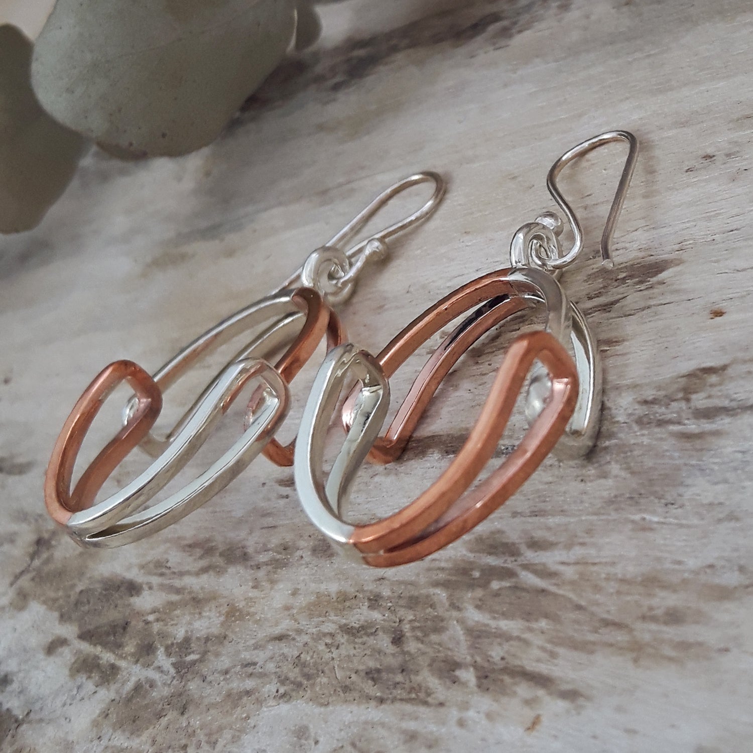 SAMPLE Duo Geo Coper Silver Hoop Earrings
