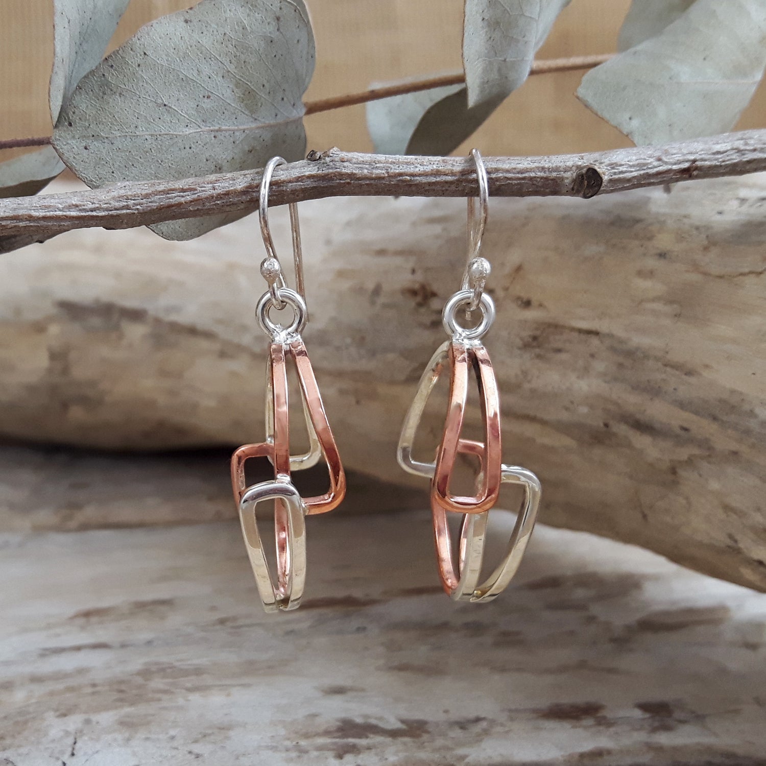 SAMPLE Duo Geo Coper Silver Hoop Earrings
