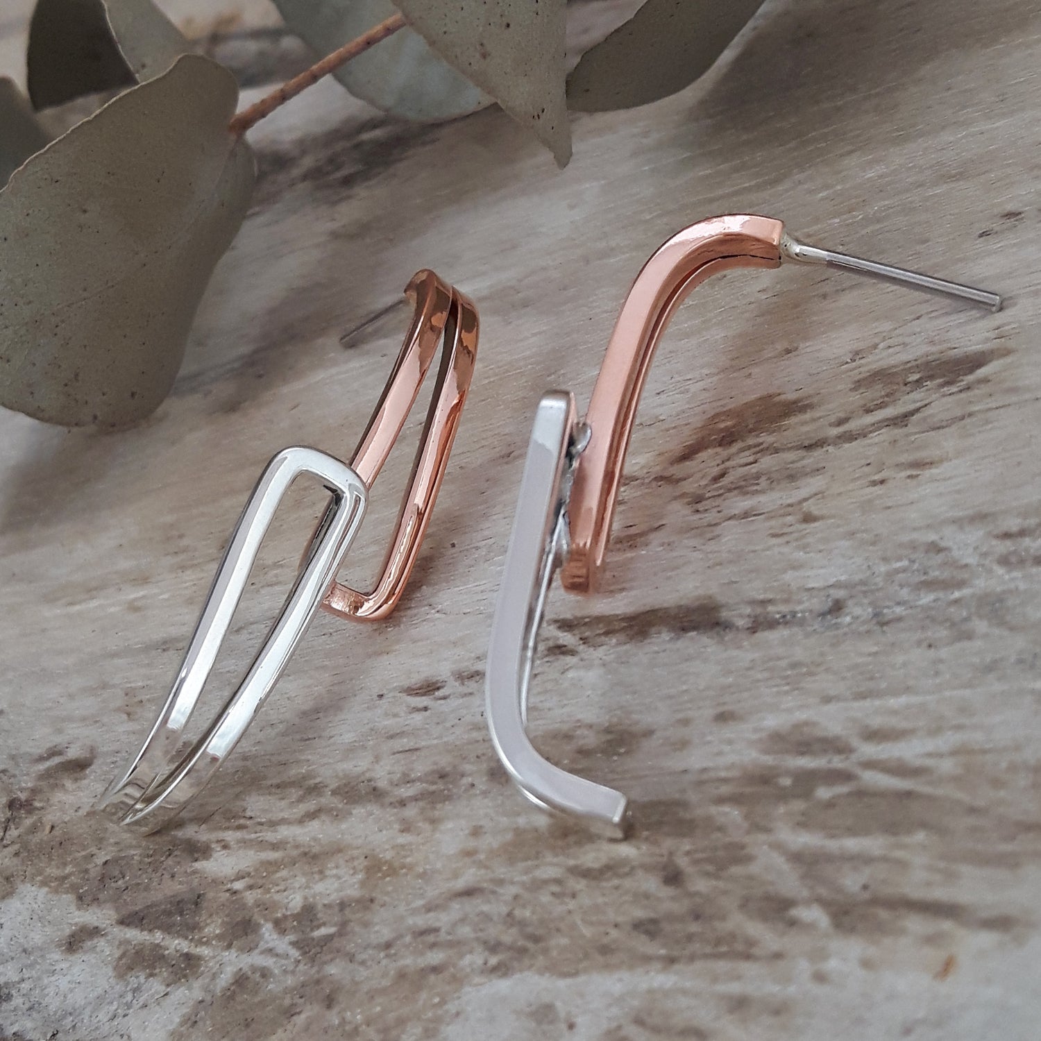 SAMPLE Duo Geo Copper Silver Stud Earrings