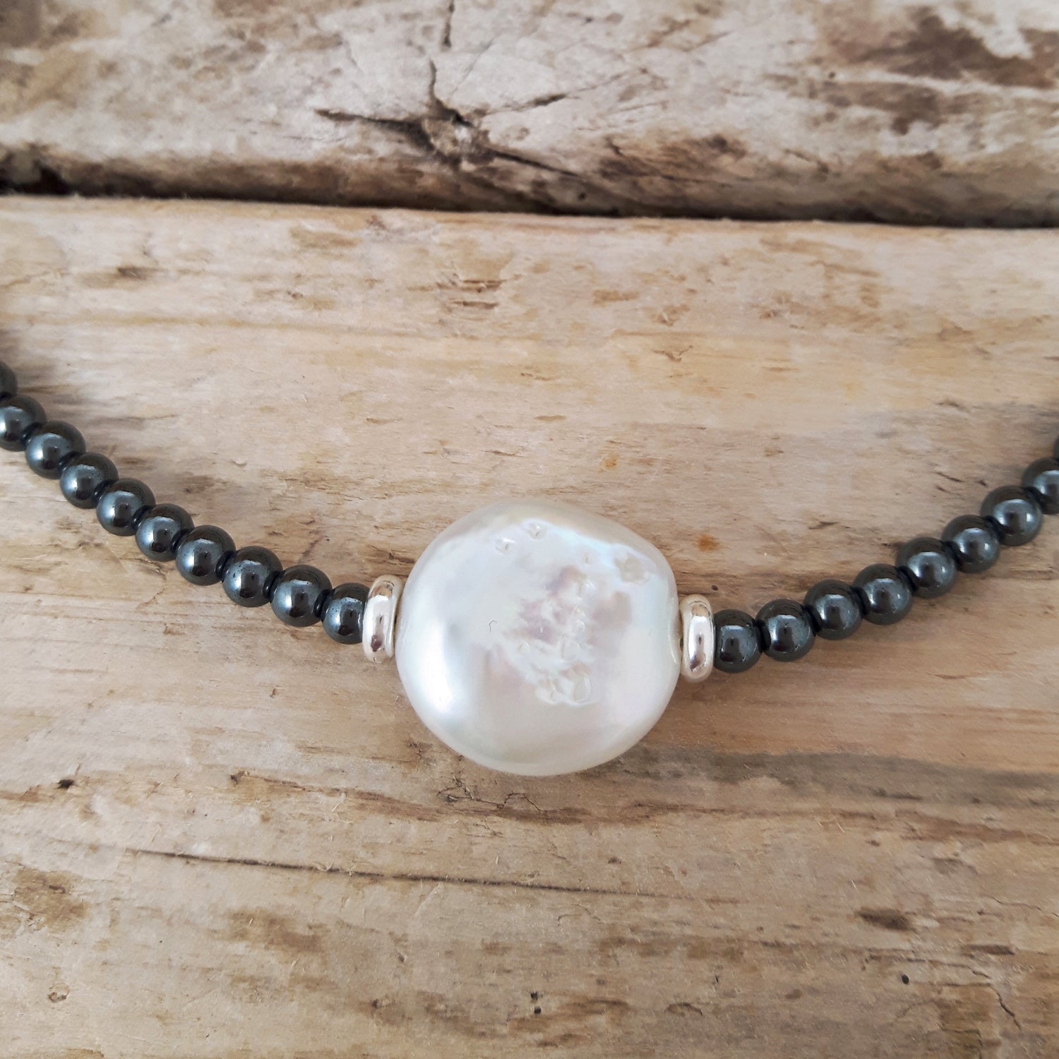 Eclipse Pearl & Hematite Necklace
