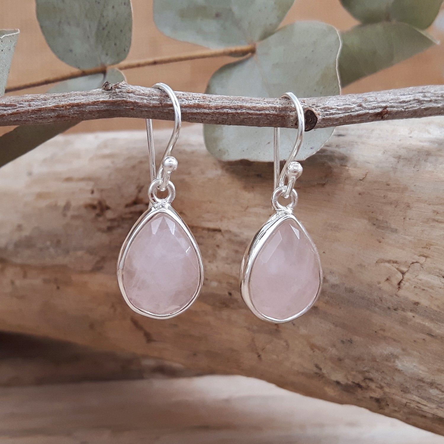 Elegance Rose Quartz Teardrop Earrings - Main Image