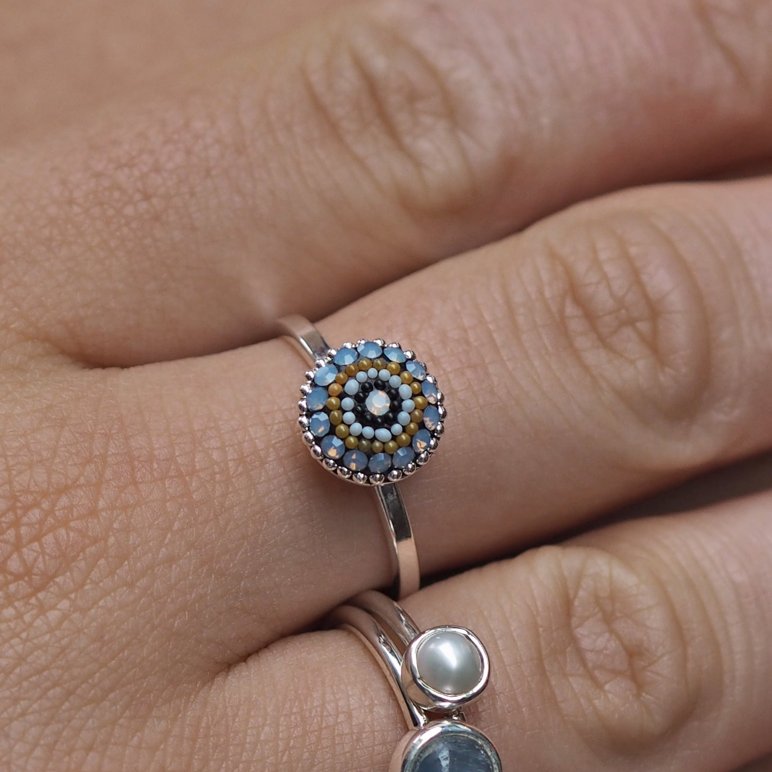 Allegra Highland Glow Mini Round Adjustable Ring