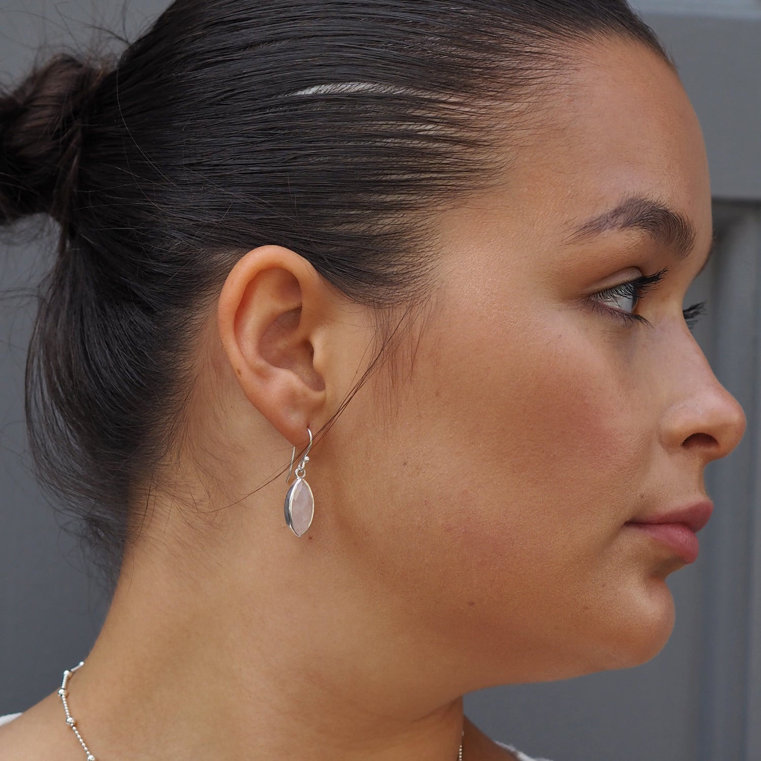 Elegance Rose Quartz Leaf Earrings