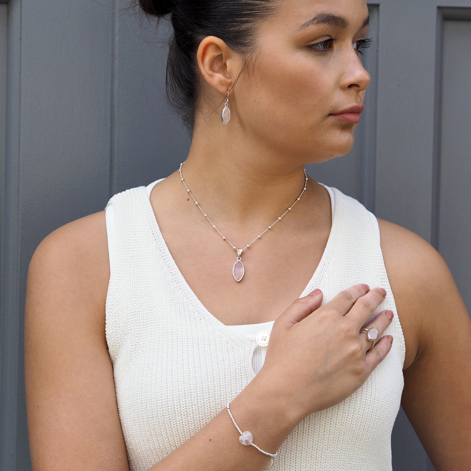 Elegance Rose Quartz Small Leaf Pendant