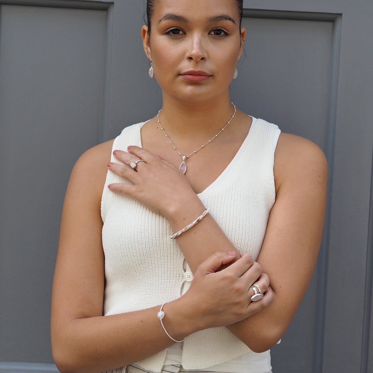 Elegance Rose Quartz Small Leaf Pendant