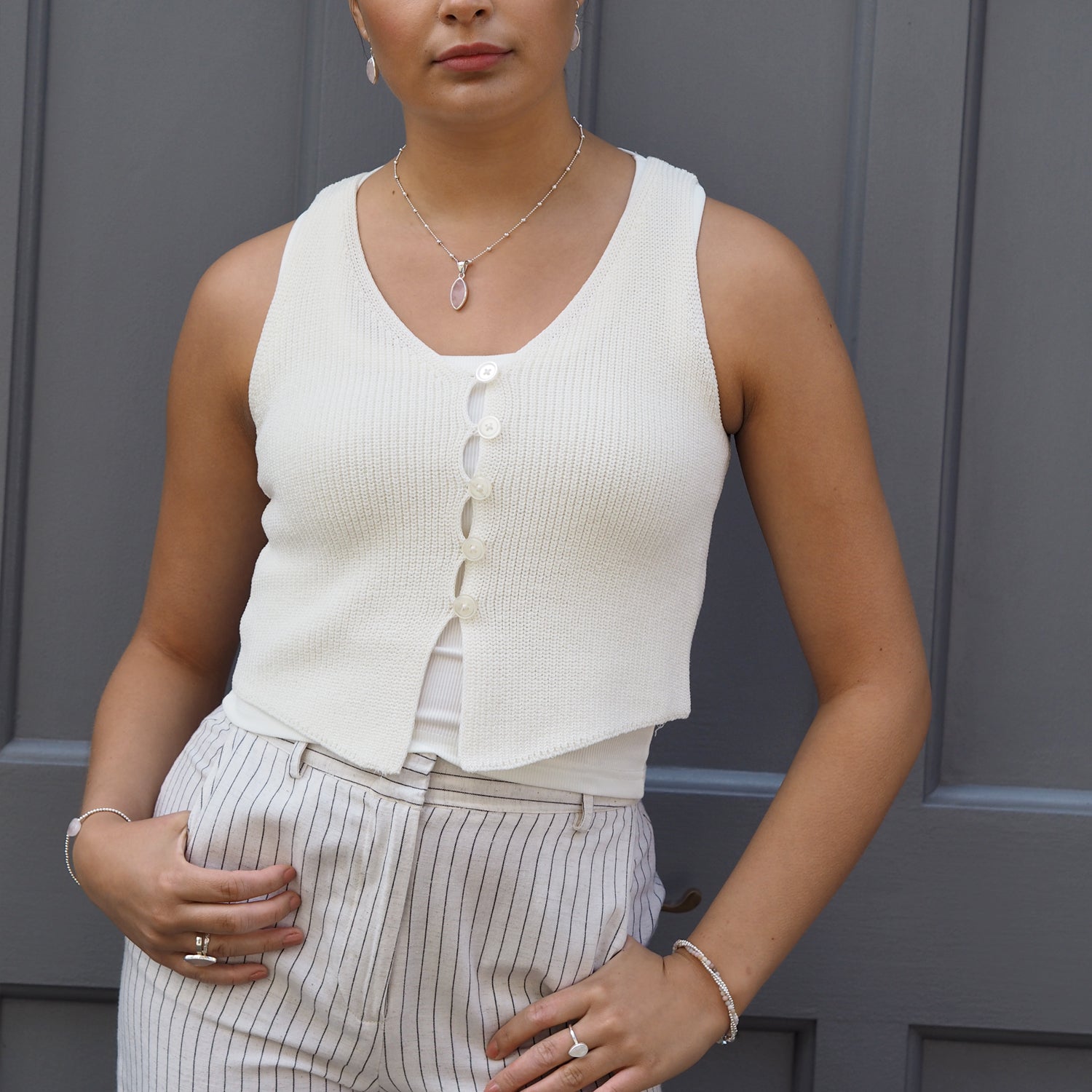 Elegance Leaf Rose Quartz Small Ring