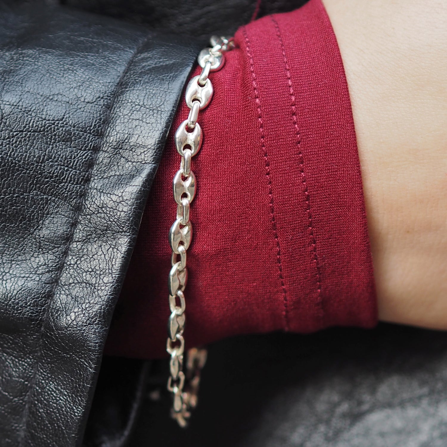 Mini Liberica Coffee Bean Polished Sterling Silver Bracelet