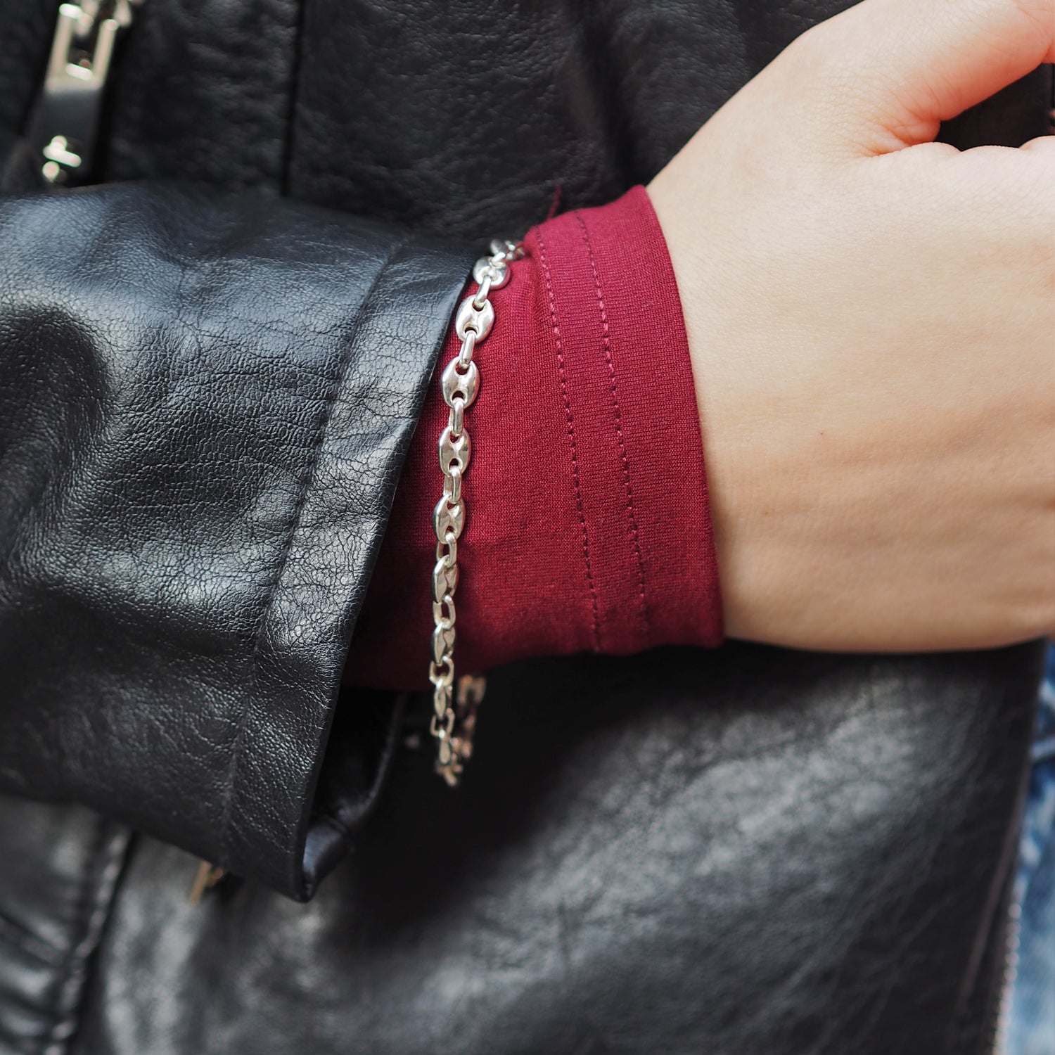 Mini Liberica Coffee Bean Polished Sterling Silver Bracelet