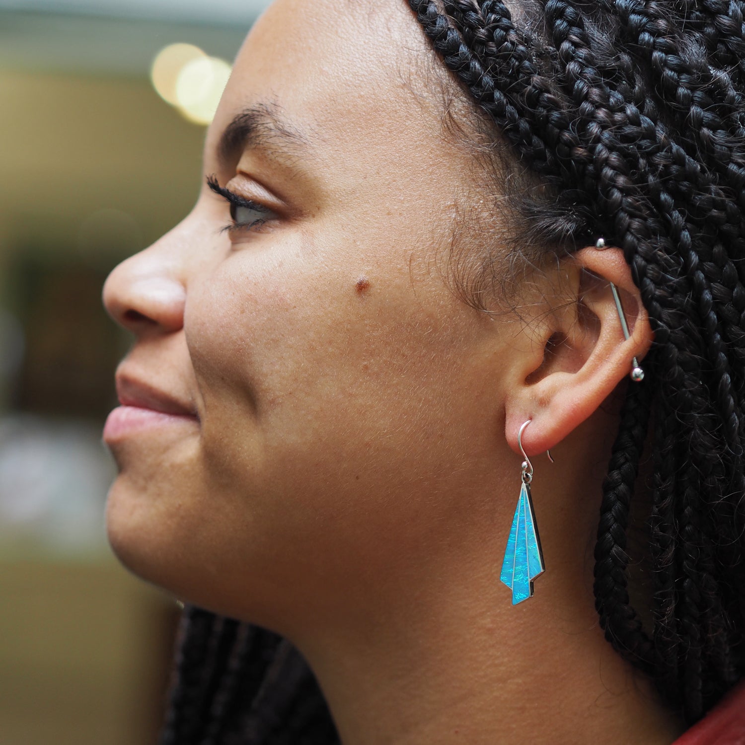 Flinder Seraphine Turquoise Sterling Silver Drop Earrings with Cultured Opal Inlay