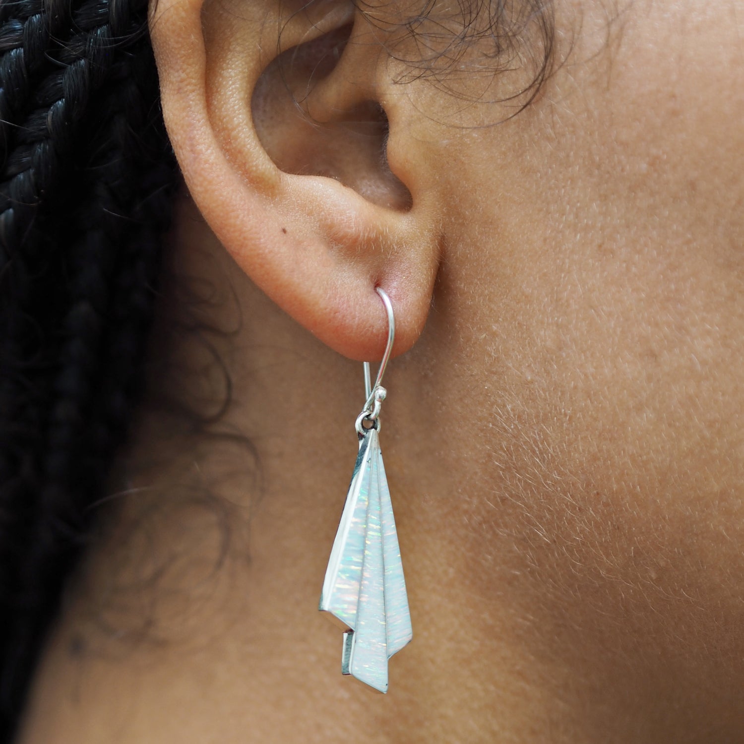 Flinder Seraphine White Sterling Silver Drop Earrings with Cultured Opal Inlay