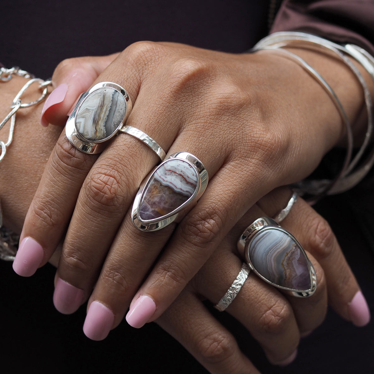 Monet Amethyst Agate Adjustable Medium Teardrop Ring