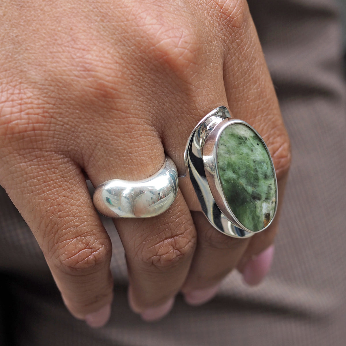 Monet Chrome Chalcedony Adjustable Large Oval Ring