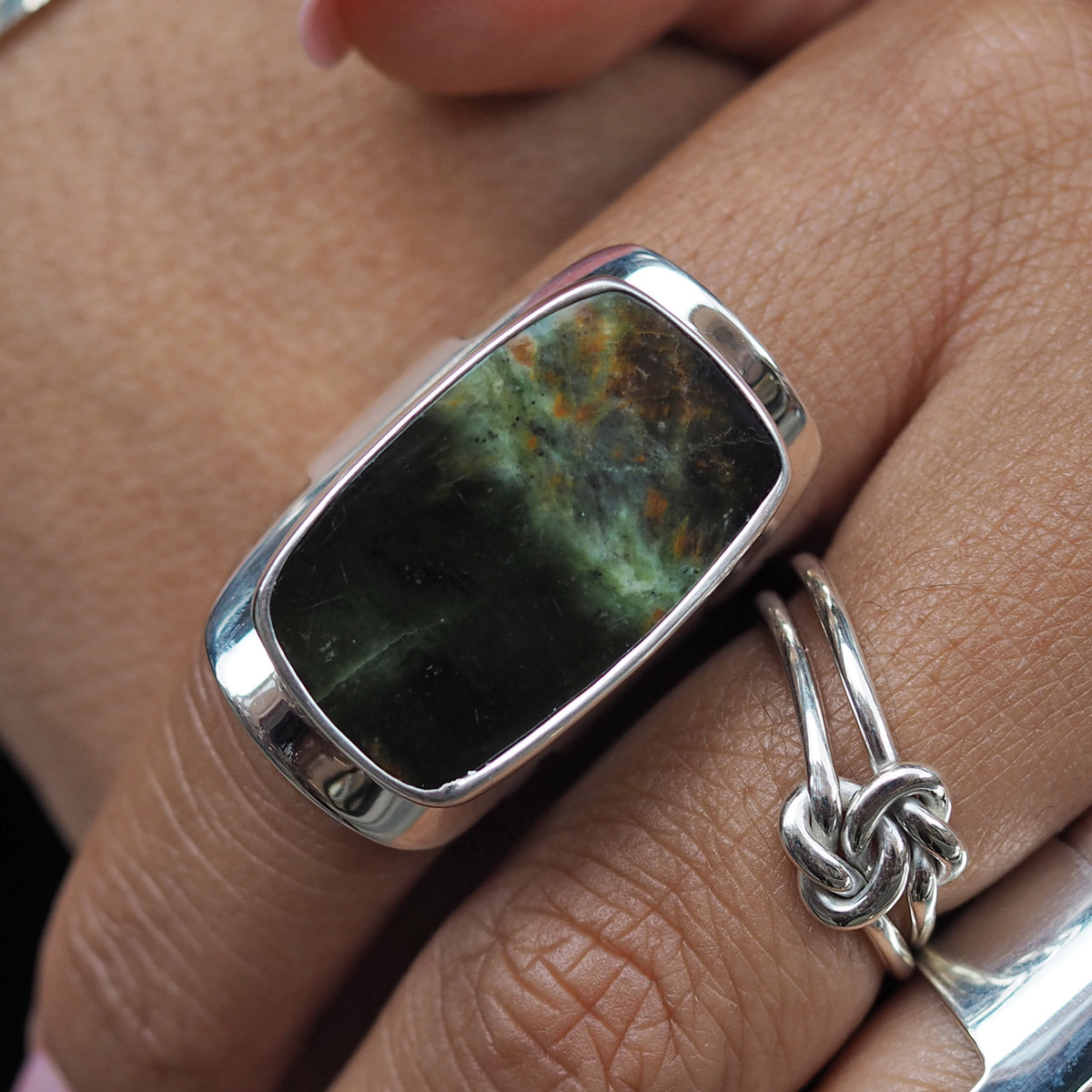 Monet Chrome Chalcedony Adjustable Large Rectangle Ring