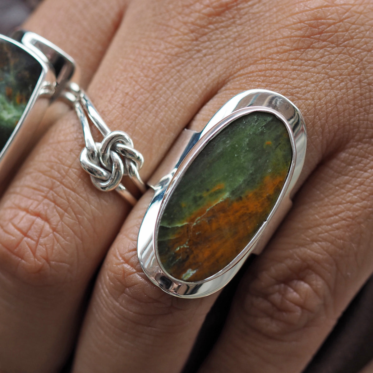 Monet Chrome Chalcedony Adjustable Medium Oval Ring